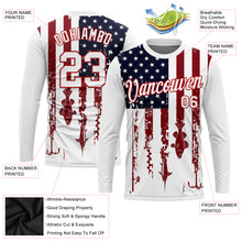 Load image into Gallery viewer, Custom White Red-Navy 3D American Flag And Fish Hook Fishing Long Sleeve Performance T-Shirt