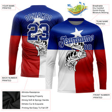 Load image into Gallery viewer, Custom Royal Red-White 3D Texas Flag And Fish Fishing Long Sleeve Performance T-Shirt