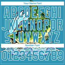 Load image into Gallery viewer, Custom Panther Blue White 3D Tropical Leaves And Bass Fish Fishing Long Sleeve Performance T-Shirt