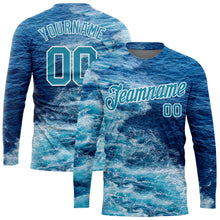 Load image into Gallery viewer, Custom Lakes Blue Royal-White 3D Sea Wave Fishing Long Sleeve Performance T-Shirt