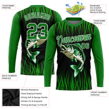 Load image into Gallery viewer, Custom Grass Green Black-White 3D Bass Fish Fishing Long Sleeve Performance T-Shirt