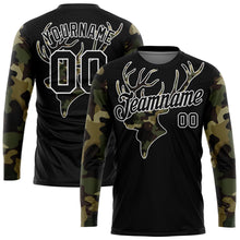 Load image into Gallery viewer, Custom Black Camo-White 3D Animal Deer Hunting Long Sleeve Performance T-Shirt