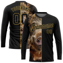 Load image into Gallery viewer, Custom Black Old Gold 3D Animal Boar Hunting Long Sleeve Performance T-Shirt