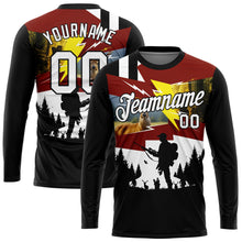 Load image into Gallery viewer, Custom Black White 3D Animal Deer Hunting Tool Gun Hunter Long Sleeve Performance T-Shirt