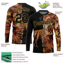 Load image into Gallery viewer, Custom Black Old Gold 3D Animal Deer Hunting Long Sleeve Performance T-Shirt