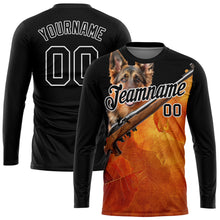Load image into Gallery viewer, Custom Black White 3D Animal Shepherd Dog Hunting Tool Gun Long Sleeve Performance T-Shirt