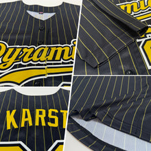 Load image into Gallery viewer, Custom Black Old Gold Pinstripe Old Gold-White Authentic Baseball Jersey