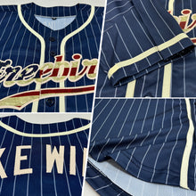 Load image into Gallery viewer, Custom Navy White Pinstripe Vintage USA Flag-Cream Authentic Baseball Jersey