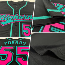 Load image into Gallery viewer, Custom Black Pink-Teal Authentic Baseball Jersey