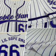Load image into Gallery viewer, Custom White Purple Pinstripe Purple-Gray Authentic Baseball Jersey