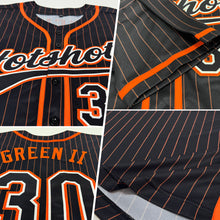 Load image into Gallery viewer, Custom Black Orange Pinstripe Black-White Authentic Baseball Jersey