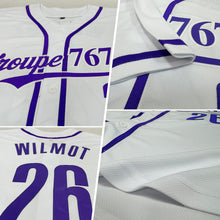 Load image into Gallery viewer, Custom White Purple Authentic Baseball Jersey