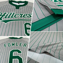 Load image into Gallery viewer, Custom Gray Kelly Green Pinstripe White Two-Button Unisex Softball Jersey