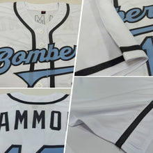 Load image into Gallery viewer, Custom White Light Blue-Steel Gray Authentic Father's Day Baseball Jersey