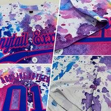 Load image into Gallery viewer, Custom White Royal-Pink 3D Pattern Design Watercolor Authentic Baseball Jersey