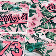 Load image into Gallery viewer, Custom White Medium Pink-Navy 3D Pattern Design Hawaii Palm Leaves And Flowers Authentic Baseball Jersey