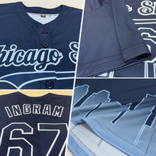 Load image into Gallery viewer, Custom Navy Light Blue 3D Chicago City Edition Fade Fashion Authentic Baseball Jersey