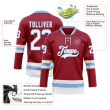 Load image into Gallery viewer, Custom Maroon White-Light Blue Hockey Lace Neck Jersey