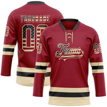 Load image into Gallery viewer, Custom Maroon Vintage USA Flag Cream-Black Hockey Lace Neck Jersey