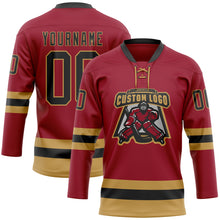 Load image into Gallery viewer, Custom Maroon Black-Old Gold Hockey Lace Neck Jersey