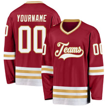 Load image into Gallery viewer, Custom Maroon White-Old Gold Hockey Jersey