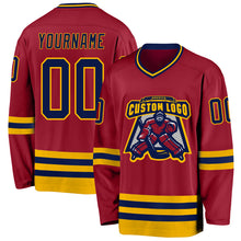 Load image into Gallery viewer, Custom Maroon Navy-Gold Hockey Jersey