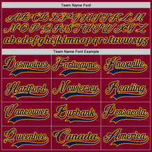 Load image into Gallery viewer, Custom Maroon Navy-Gold Hockey Jersey