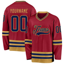 Load image into Gallery viewer, Custom Maroon Navy-Old Gold Hockey Jersey