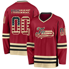 Load image into Gallery viewer, Custom Maroon Vintage USA Flag Cream-Black Hockey Jersey