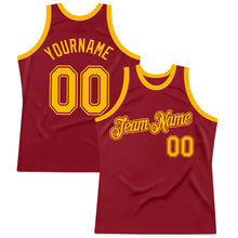 Load image into Gallery viewer, Custom Maroon Gold Authentic Throwback Basketball Jersey