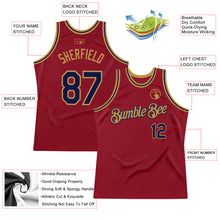 Load image into Gallery viewer, Custom Maroon Navy-Old Gold Authentic Throwback Basketball Jersey