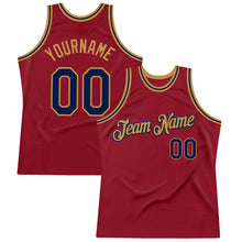 Load image into Gallery viewer, Custom Maroon Navy-Old Gold Authentic Throwback Basketball Jersey