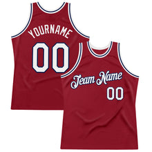 Load image into Gallery viewer, Custom Maroon White-Navy Authentic Throwback Basketball Jersey