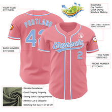 Load image into Gallery viewer, Custom Medium Pink Light Blue-White Authentic Baseball Jersey