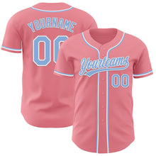 Load image into Gallery viewer, Custom Medium Pink Light Blue-White Authentic Baseball Jersey