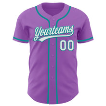 Load image into Gallery viewer, Custom Medium Purple White-Teal Authentic Baseball Jersey