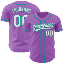 Load image into Gallery viewer, Custom Medium Purple White-Teal Authentic Baseball Jersey