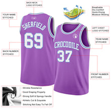 Load image into Gallery viewer, Custom Medium Purple White-Light Blue Authentic Basketball Jersey