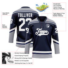 Load image into Gallery viewer, Custom Navy White-Gray Hockey Lace Neck Jersey