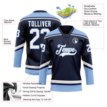 Load image into Gallery viewer, Custom Navy White-Light Blue Hockey Lace Neck Jersey