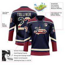 Load image into Gallery viewer, Custom Navy Vintage USA Flag Crimson-Cream Hockey Lace Neck Jersey