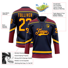 Load image into Gallery viewer, Custom Navy Gold-Crimson Hockey Lace Neck Jersey