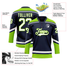 Load image into Gallery viewer, Custom Navy White-Neon Green Hockey Lace Neck Jersey