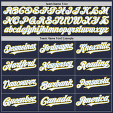 Load image into Gallery viewer, Custom Navy Light Blue-Yellow Mesh Authentic Throwback Baseball Jersey