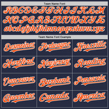 Load image into Gallery viewer, Custom Navy Orange-White Mesh Authentic Throwback Baseball Jersey
