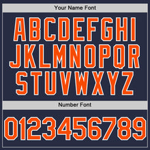 Load image into Gallery viewer, Custom Navy Orange-White Mesh Authentic Throwback Baseball Jersey