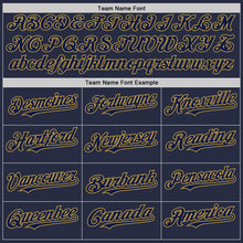 Load image into Gallery viewer, Custom Navy Old Gold Mesh Authentic Throwback Baseball Jersey