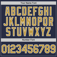 Load image into Gallery viewer, Custom Navy Old Gold-White Mesh Authentic Throwback Baseball Jersey