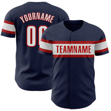 Load image into Gallery viewer, Custom Navy White-Red Authentic Baseball Jersey