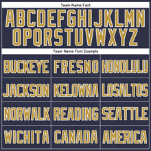 Load image into Gallery viewer, Custom Navy Old Gold-White Mesh Authentic Throwback Baseball Jersey